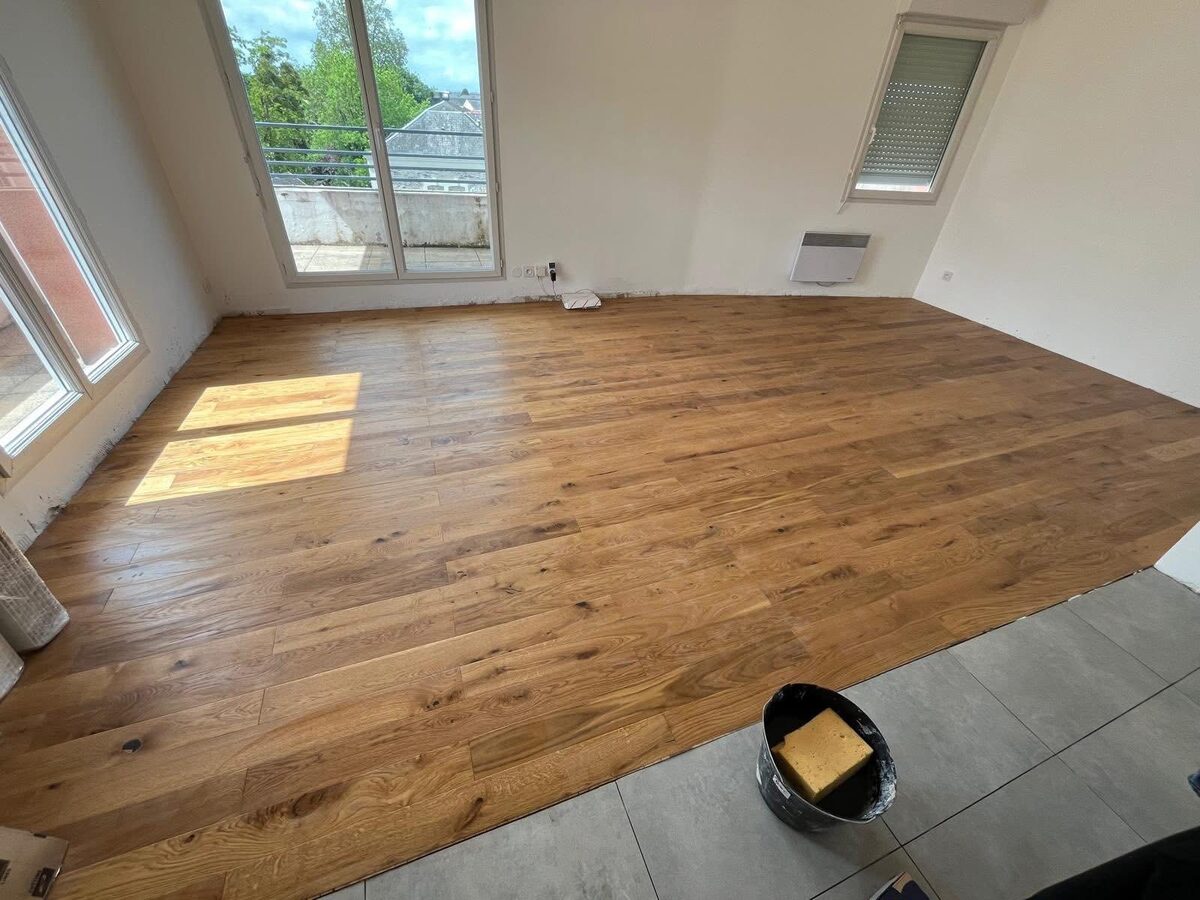 Completed engineered oak flooring in a Brighton living room